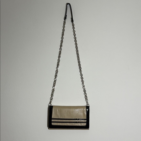 White House Black Market Cream Faux Snake with Black Patent Clutch/Crossbody - Picture 12 of 14